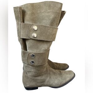 Retro Suede Boots Size 37 Taupe Moss Shin High Moto Strap Vibes Boho